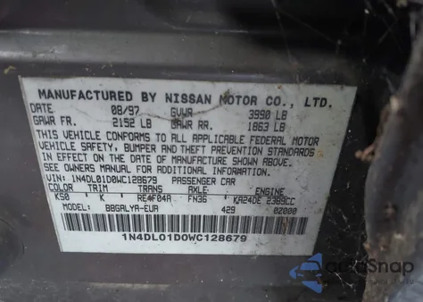 1998 Nissan Altima Gle/Gxe/Se/Xe из США, поврежденный, VIN 1N4DL01D0WC128679